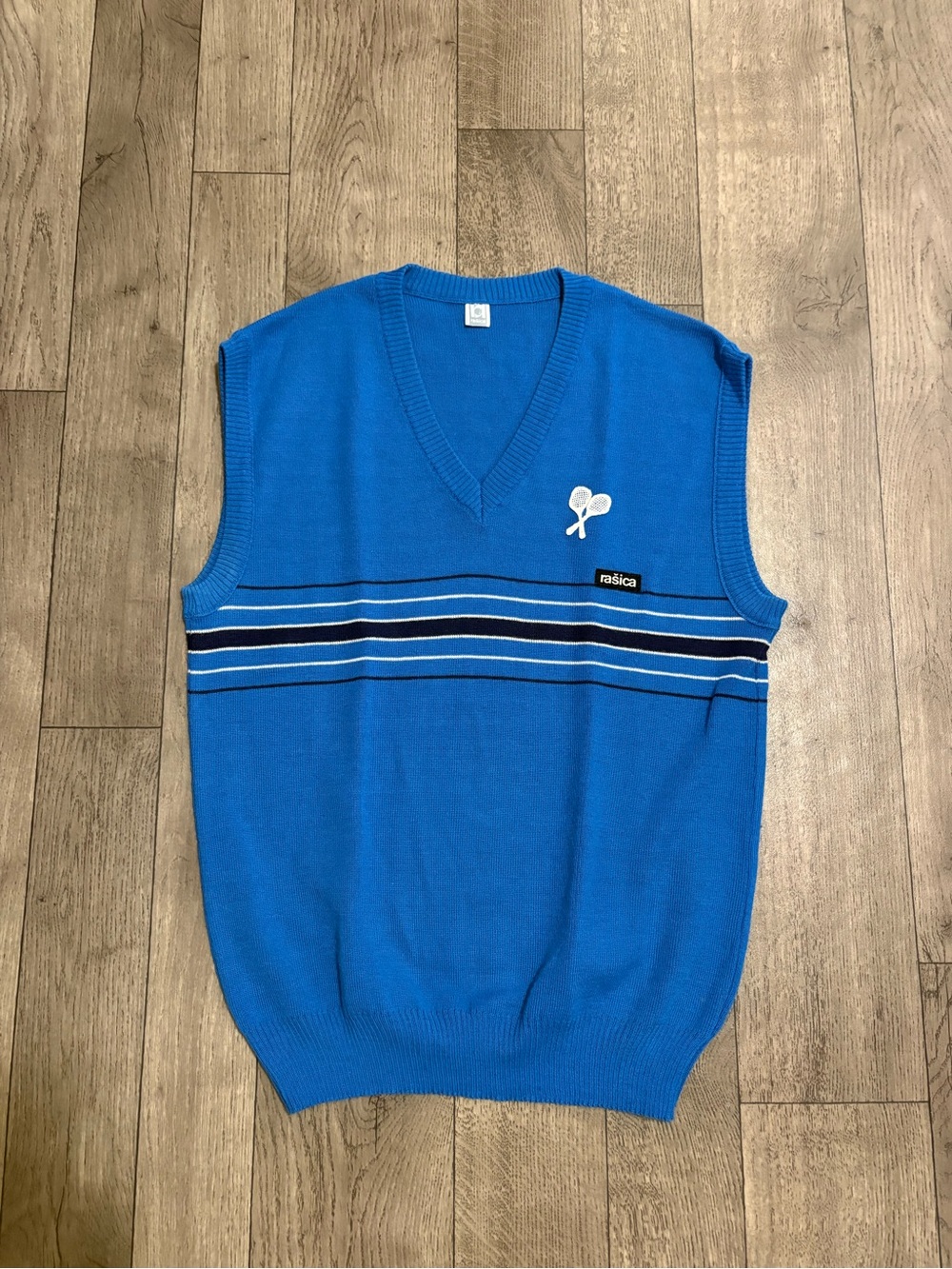 Vintage Rasica Blue V-Neck Tennis Sweater Vest